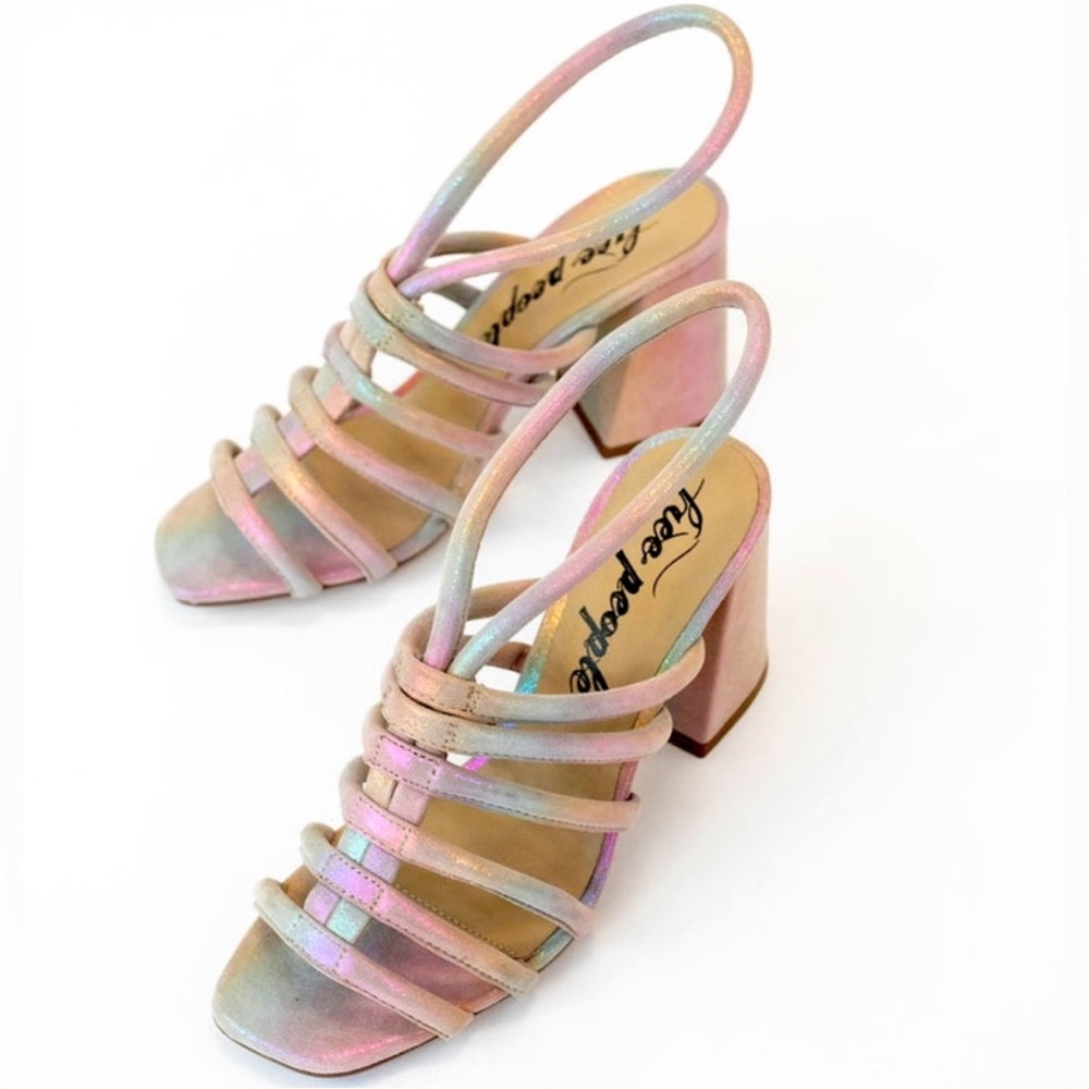 NEW Rainbow Metallic Sandals Free People Colette Cinched Heel